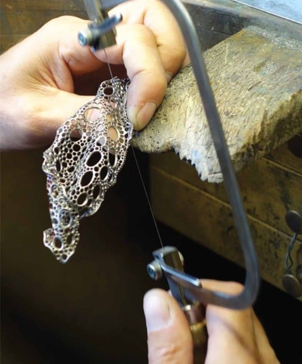 The honeycomb structure of the base of the Autumn Leaves Brooches.