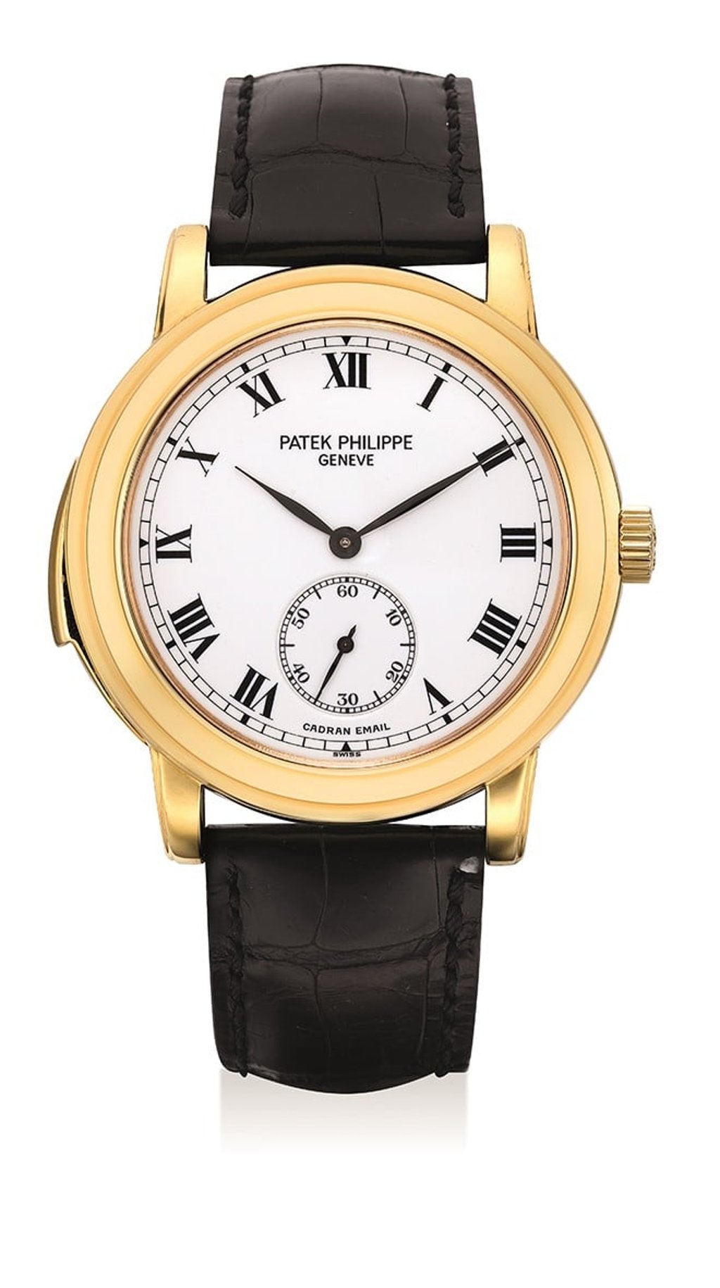 Patek Philippe’s extremely fine, large, rare and elegant yellow gold “Cathedral” minute repeating wristwatch with enamel dial (Ref. 5079J-001).