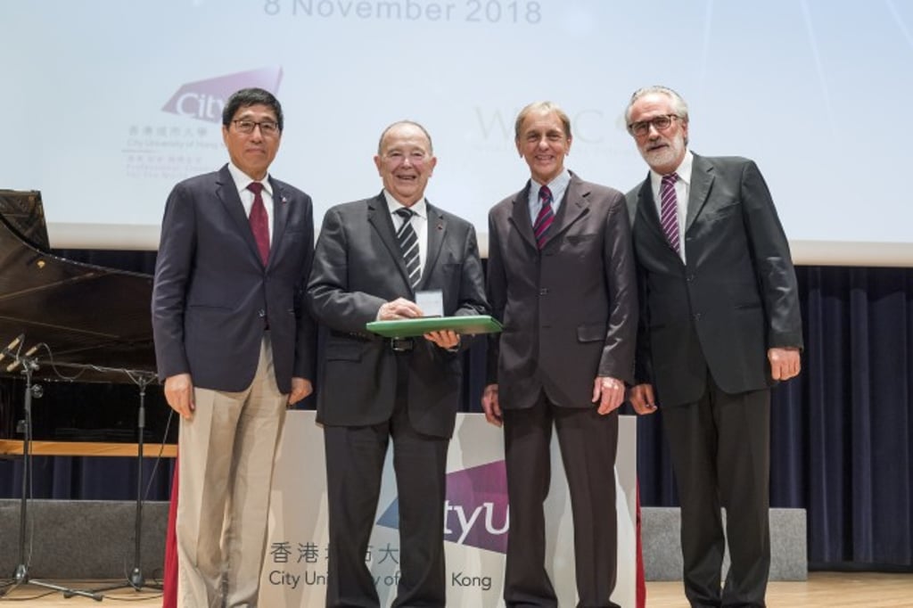 Professor Jean-Pierre Changeux (2nd from left) receives the 2018 Albert Einstein World Award of Science.