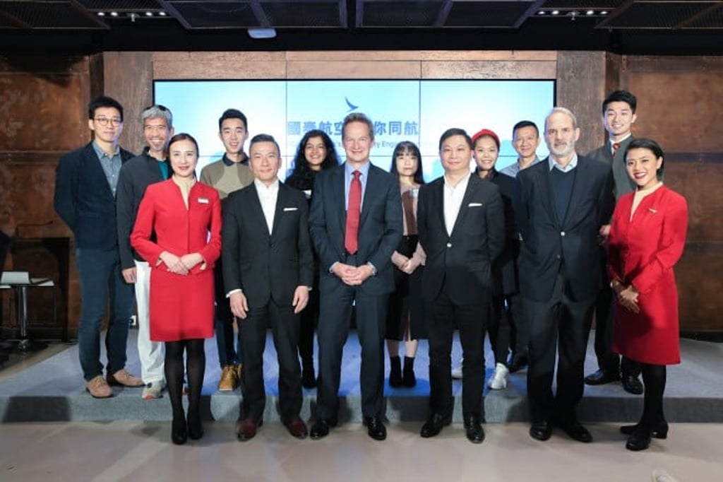 Mr Hogg (centre front) and the partners for Cathay Pacific’s renewed community engagement strategy at the launch ceremony. Mr Hogg (centre front) and the partners for Cathay Pacific’s renewed community engagement strategy at the launch ceremony.