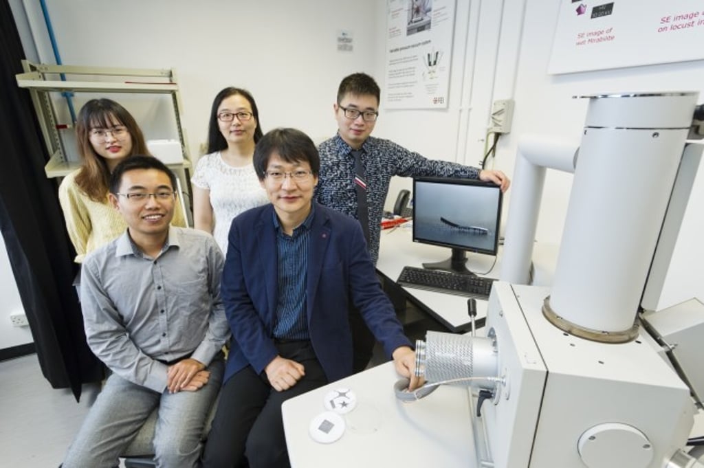 Professor Wang (front row, right), Dr Shen (front row, left) and members of the CityU team who have developed the novel tiny, soft robot. Professor Wang (front row, right), Dr Shen (front row, left) and members of the CityU team who have developed the novel tiny, soft robot.