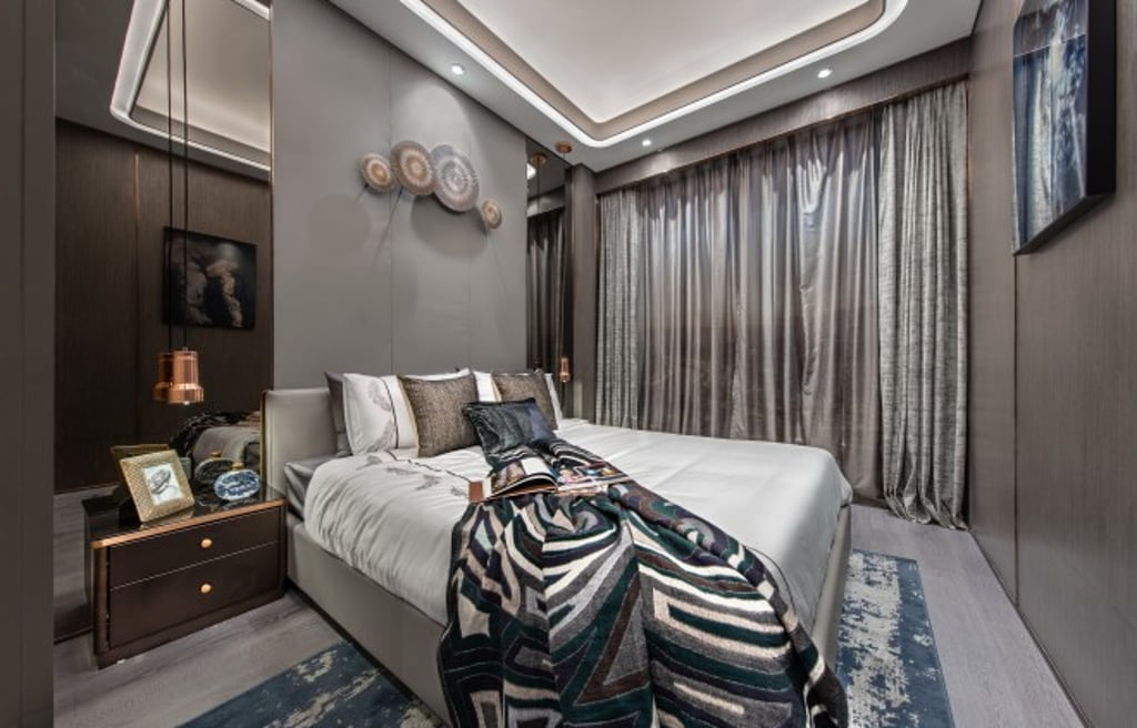 Master bedroom of one-bedroom show suite