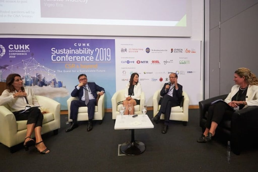 Panel discussion “ESG Integration and Green Finance: approaches in Asia”: (from left) Juliette Macresy, Water Cheung, Tracy Wong Harris, Albert Lai, and Marie Rosencrantz. Panel discussion “ESG Integration and Green Finance: approaches in Asia”: (from left) Juliette Macresy, Water Cheung, Tracy Wong Harris, Albert Lai, and Marie Rosencrantz.