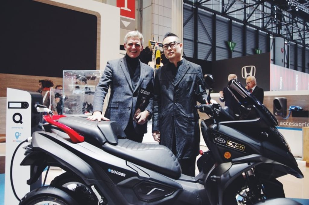CEO of Quadro Vehicles Paolo Gagliardo (left) introduces the ‘Tailor Made’ Fully Electric Tod’s No_Code Qooder with Yong Bae Seok (right) at the Geneva International Motor Show 2019. CEO of Quadro Vehicles Paolo Gagliardo (left) introduces the ‘Tailor Made’ Fully Electric Tod’s No_Code Qooder with Yong Bae Seok (right) at the Geneva International Motor Show 2019.