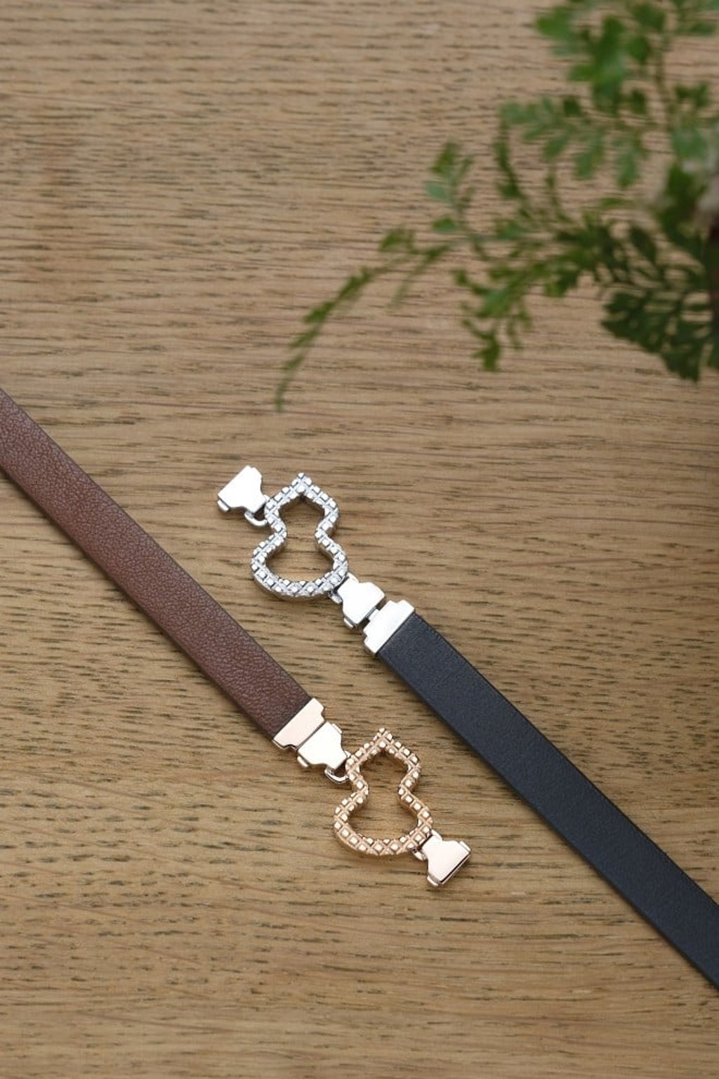 The Wulu Interchangeable Bracelet with smooth leather straps looks sharp with an androgynous wardrobe.