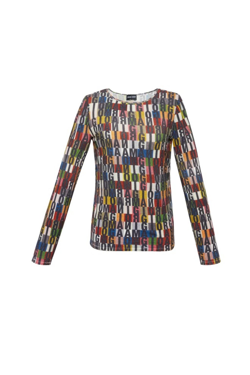 Women’s long-sleeved lightweight sweater with ‘siGnAture Giorgio Armani’ motif.