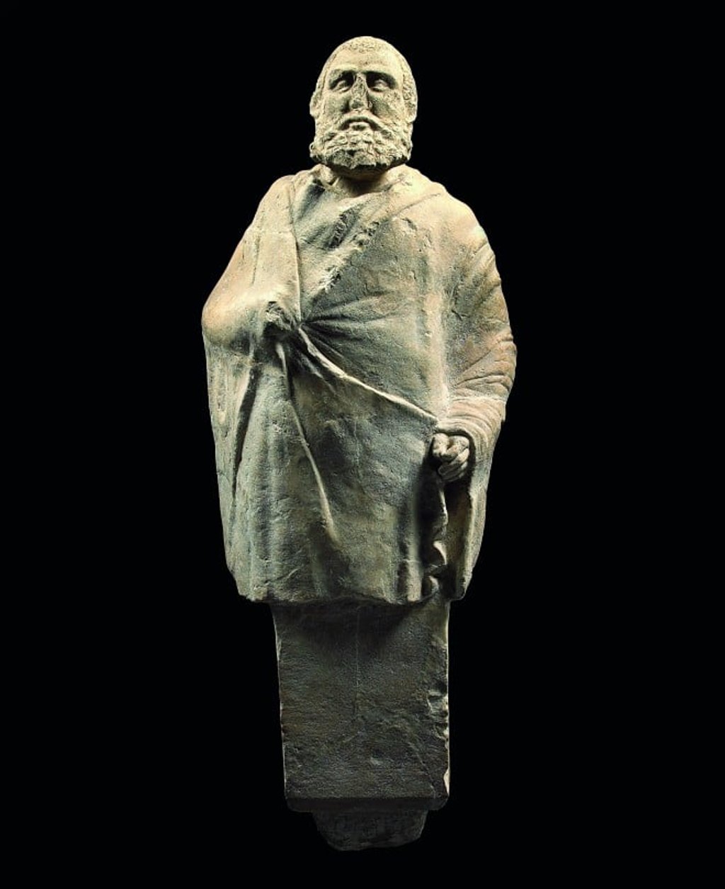 This sculpture is found in the central niche in the northern colonnade of the gymnasium. It is in the form of the bust of a bearded old man wearing a long cloak. The inscription engraved on the high pedestal supporting the sculpture indicates that the old man was probably one Strato who held the office of director of the gymnasium.