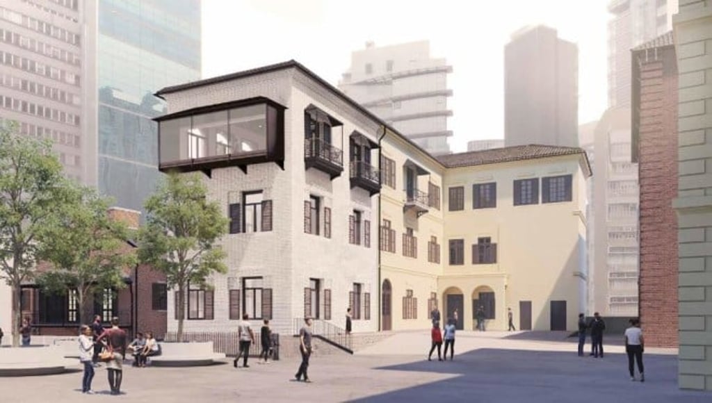 Rendering of the recovery plan for the Married Inspectors’ Quarters (Block 4) showing the new annex rebuilt in lighter coloured bricks linked to the extant portion.