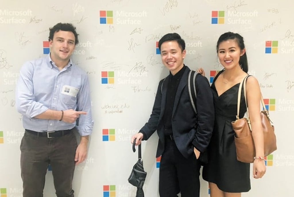 During the program, Sherry Wang (first right) held five internships and joined different company activities, including a two-month project at Microsoft Hong Kong