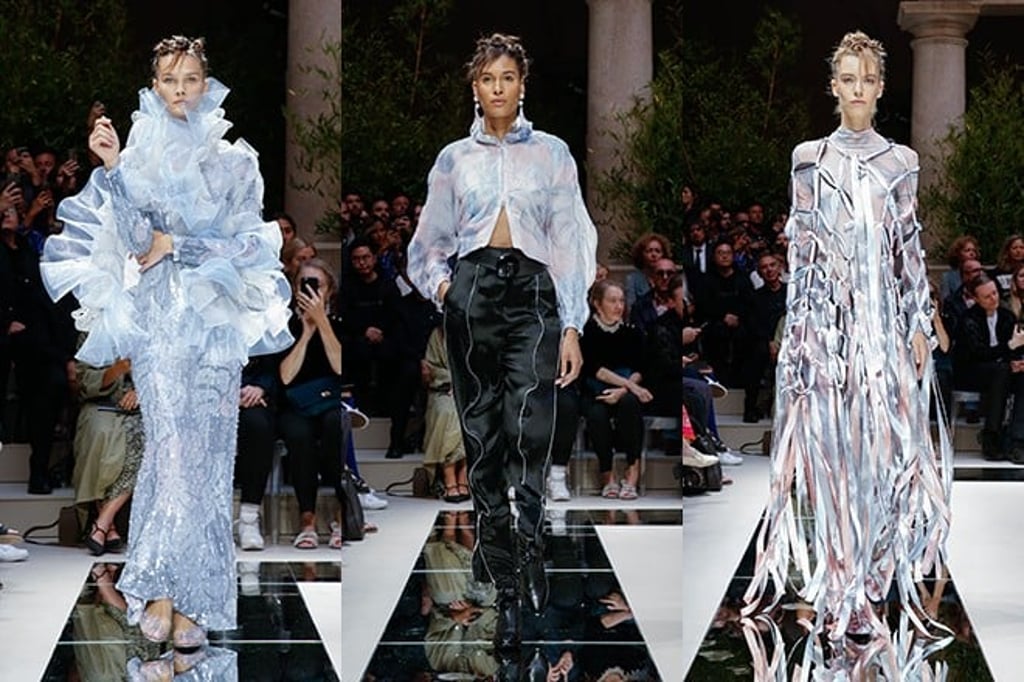 An ode to transparency and weightlessness with gossamer-light silk, tulle, organza and georgette.