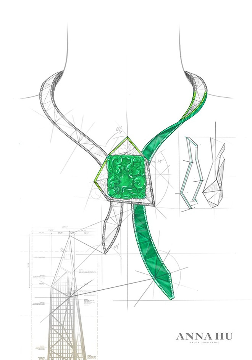 Sketch of the masterpiece inspired by the brand new supertall skyscraper 53 West 53. Sketch of the masterpiece inspired by the brand new supertall skyscraper 53 West 53.