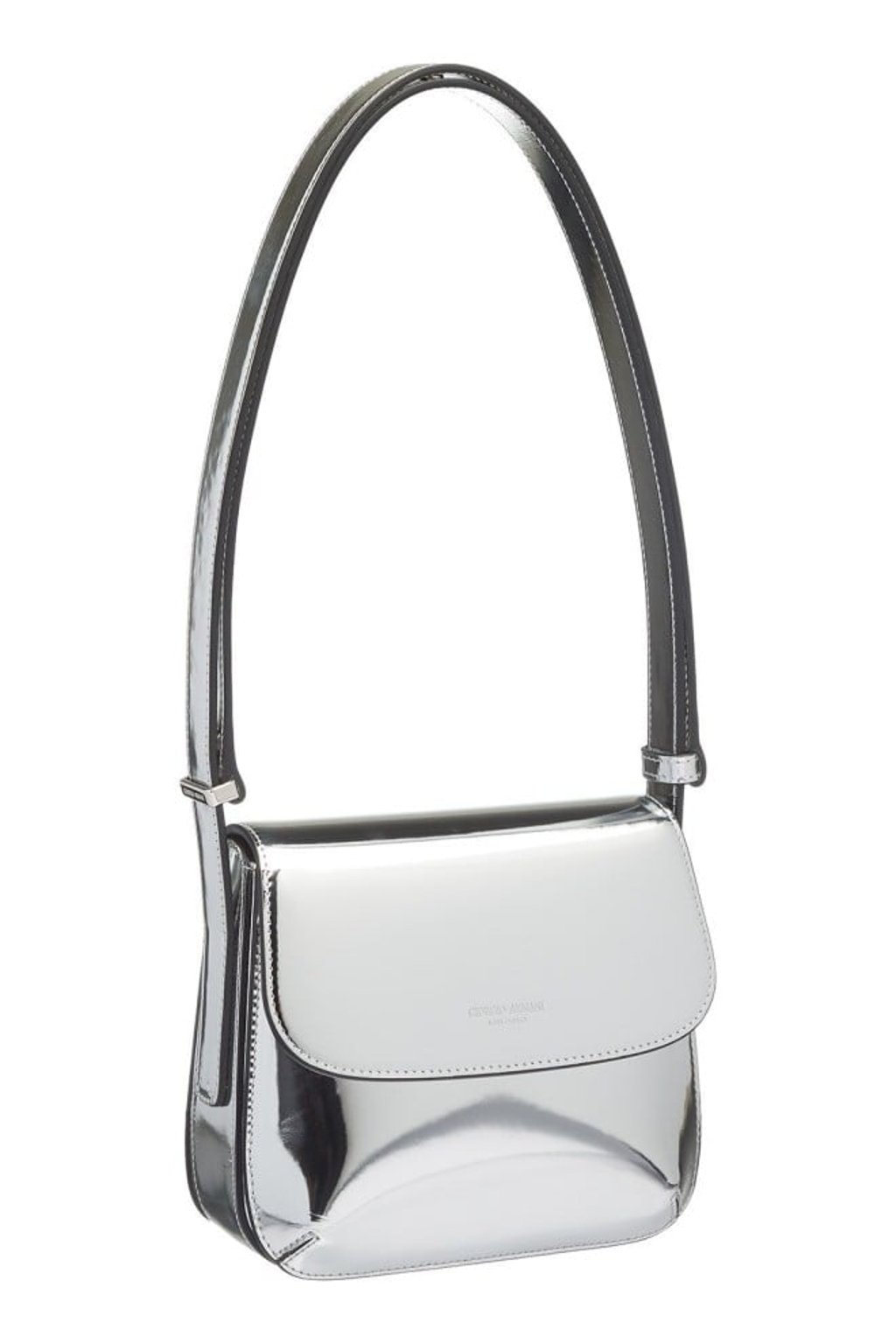 Transition from day to night with a La Prima bag in silver calf-skin leather with laminated effect.