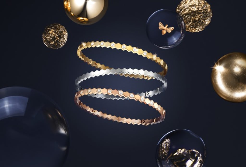 Chaumet’s geometric Bee My Love bracelets in white, yellow and rose gold are ideally suited for independent women leading full lives. Chaumet’s geometric Bee My Love bracelets in white, yellow and rose gold are ideally suited for independent women leading full lives.
