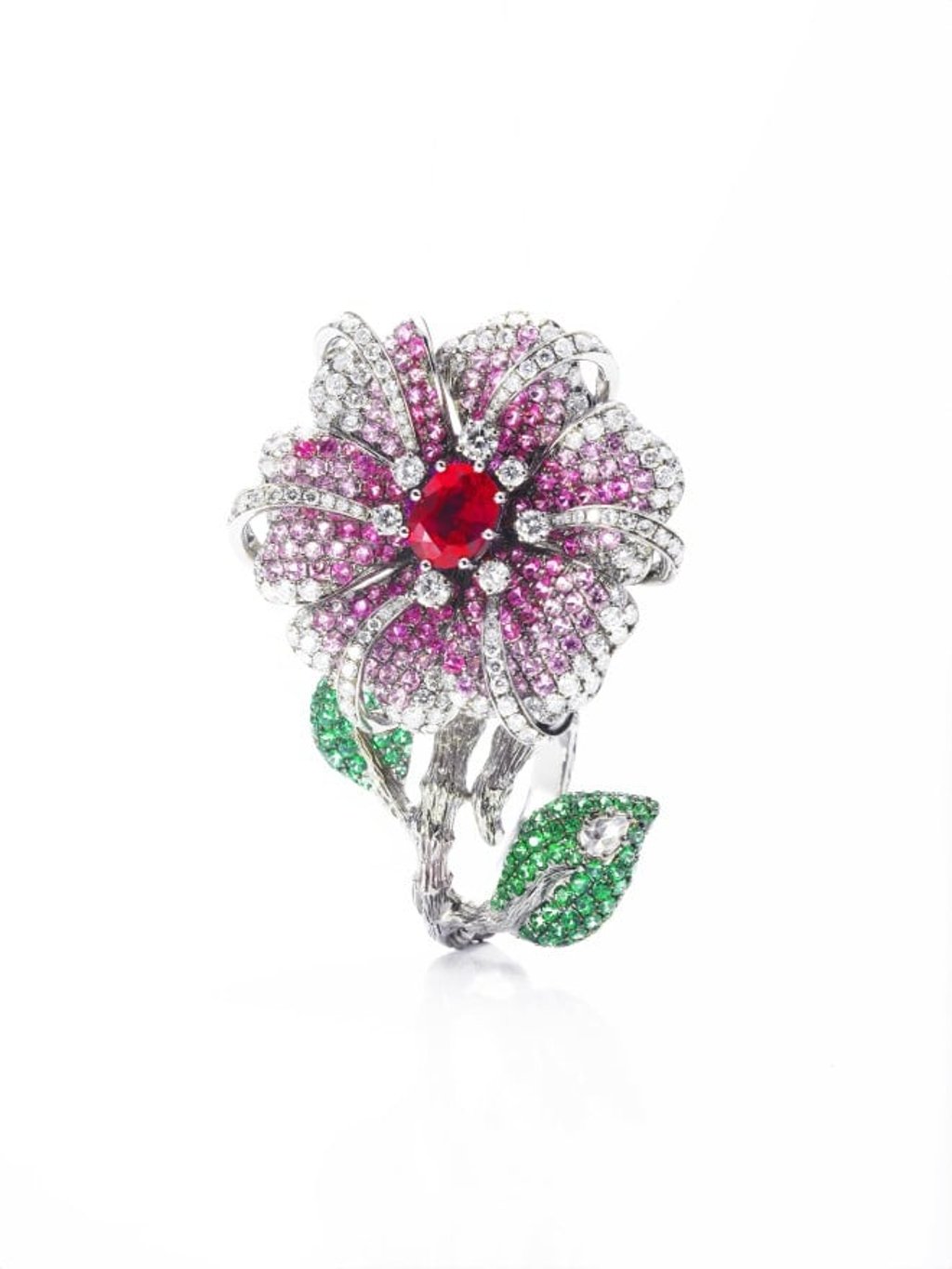 The “Duchess Hibiscus” ring sold above its estimate at Christie’s auction in Dubai in 2010.