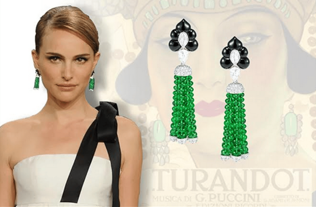 Natalie Portman wears the magnificent Turandot earrings at the 2013 Vanity Fair Oscars Party.