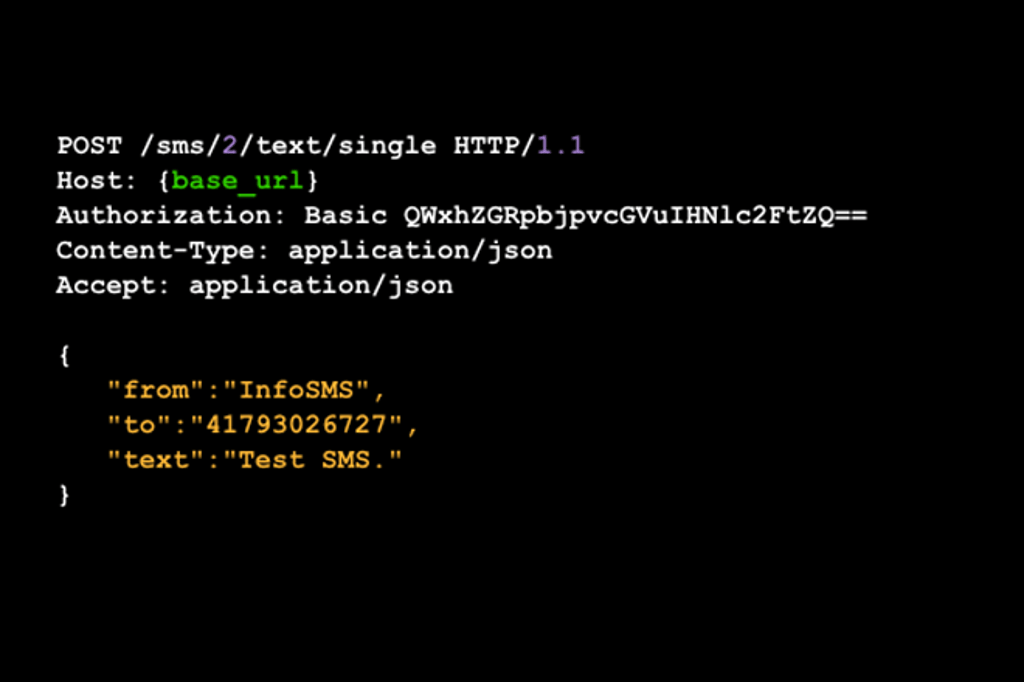 An example of Infobip’s industry leading application programming interface (API)