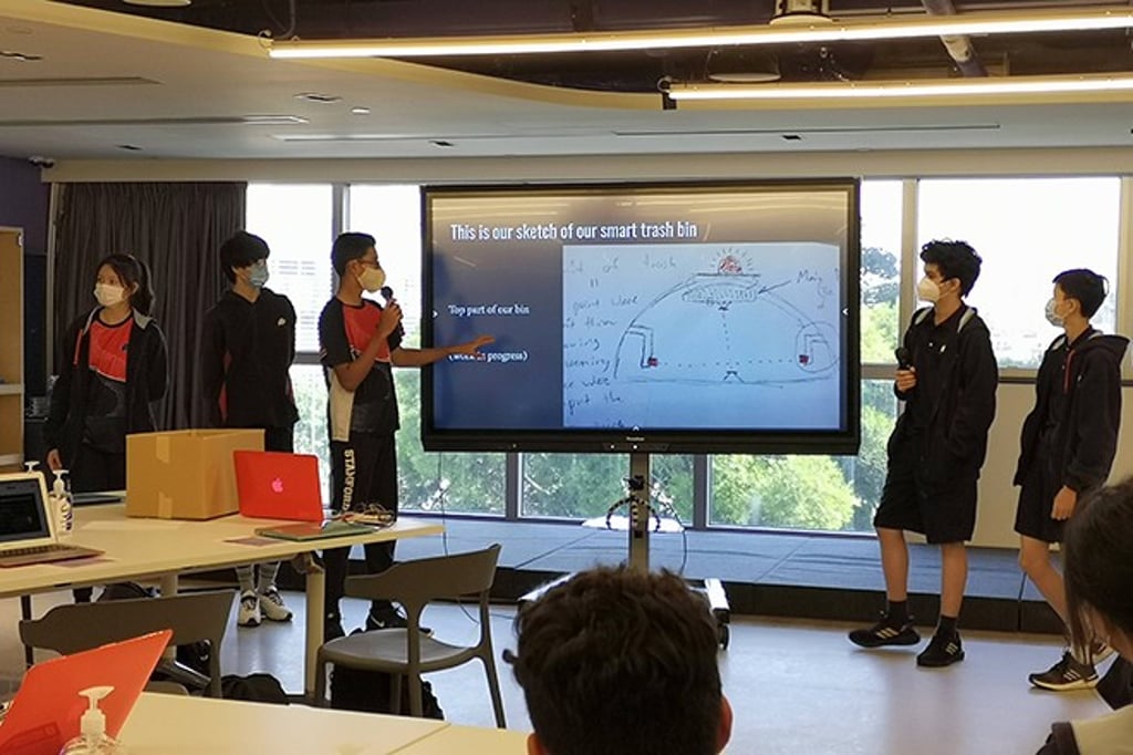 Students in grades 9 and 10 worked directly with MIT Innovation Node to design and present their products to their classmates.