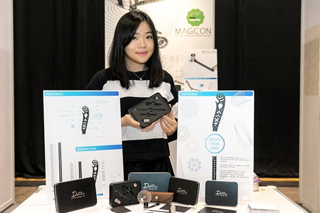 Sofia Lee with her award-winning MAGCON multi-functional mini compass. Sofia Lee with her award-winning MAGCON multi-functional mini compass.