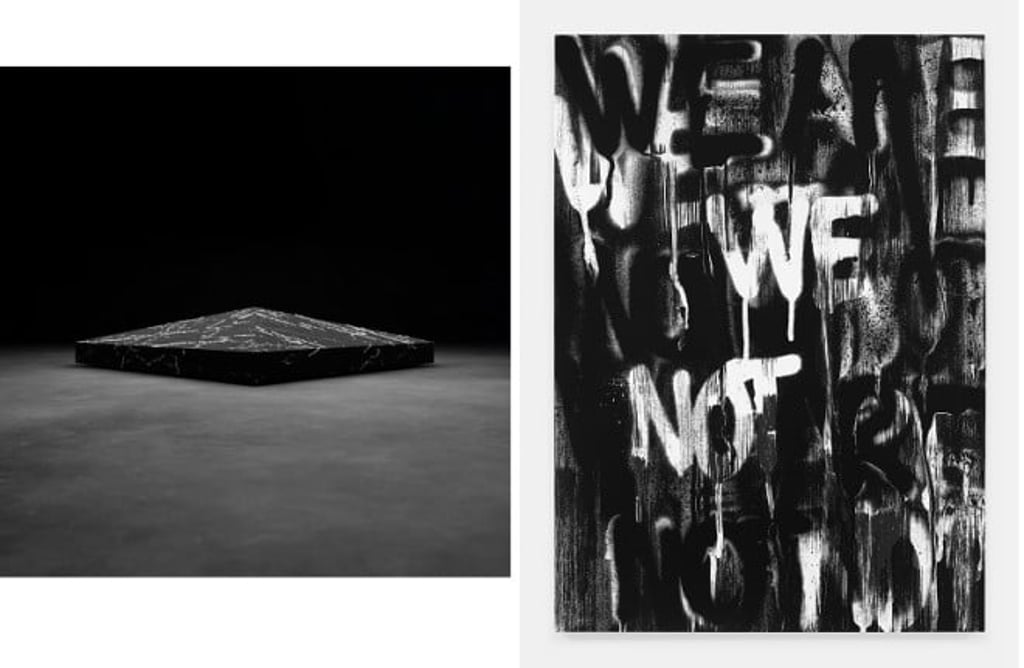 Left: David Adjaye, “Khufu”, 2021 @ David Adjaye, courtesy Pace Gallery
Right: Adam Pendleton, “Untitled (WE ARE NOT)”, @ Adam Pendleton, courtesy Pace Gallery