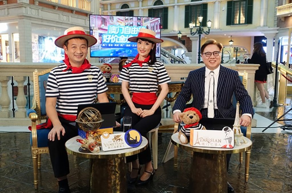 Trip.com Group chairman James Liang participating in a ‘BOSS’ livestream show to promote tourism to Macao.