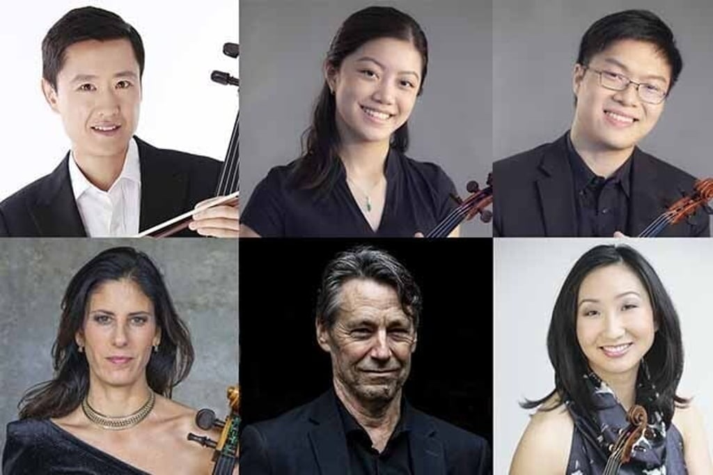 The principal artists at the “Festival Finale”: Trey Lee, Hannah Tam, Brian Choi, Hila Karni, Elissa Lee and Richard Wolfe.