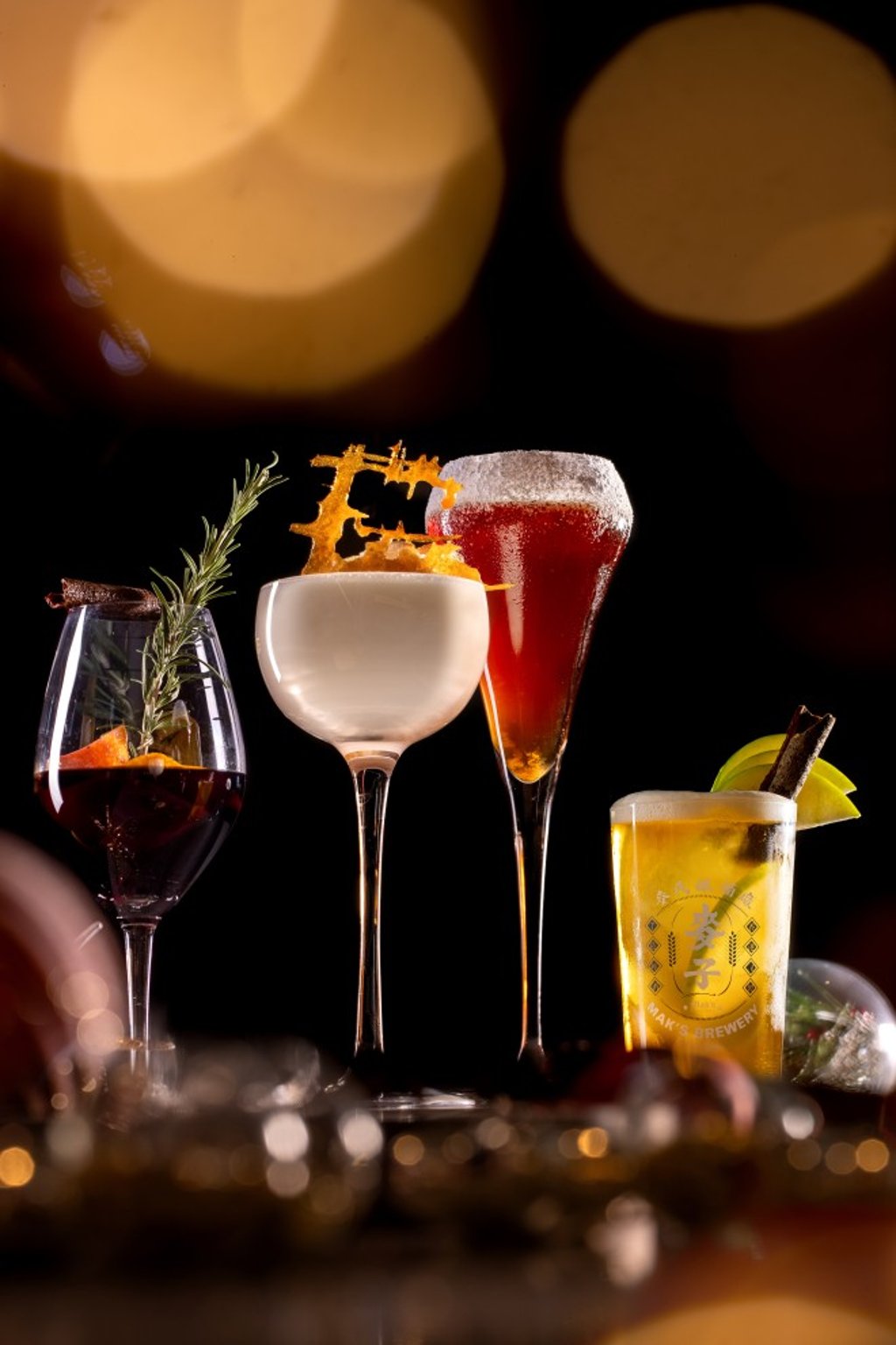 (Left to right) Mulled Y Log, White Christmas, Black Christmas and Christmas Punch