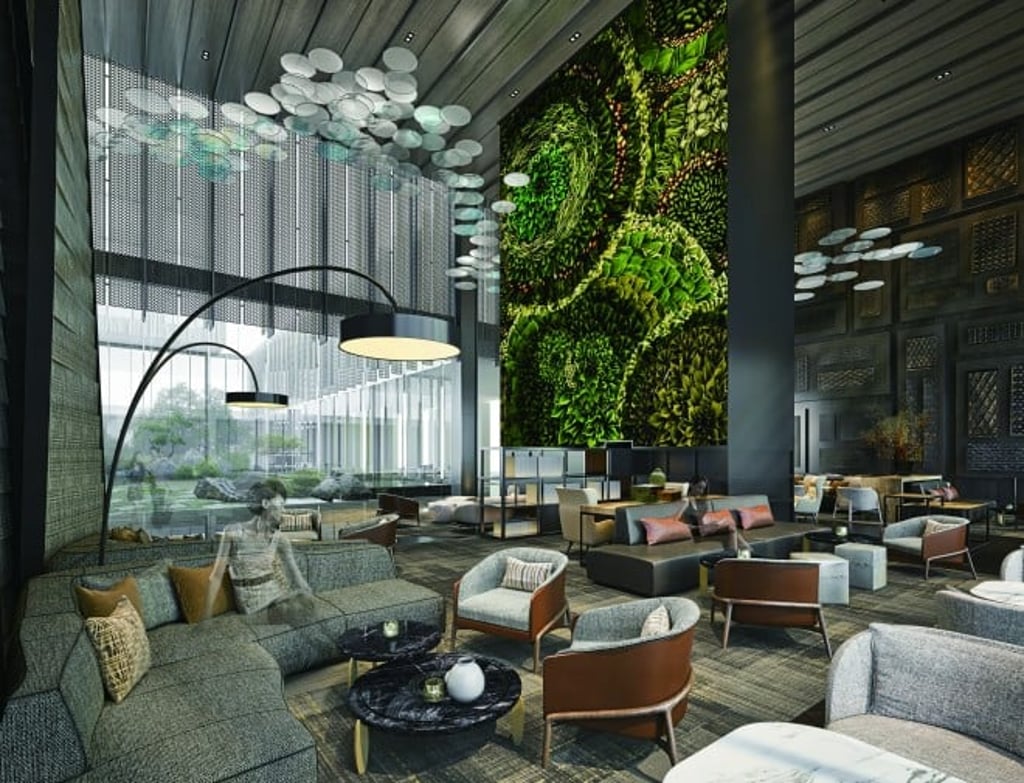 The contemporarily stylish lobby lounge of Artyzen Lingang Shanghai, which will be opened in 2022.