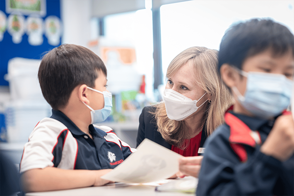 Stamford HK Head of School, Ms Karrie Dietz, taking time to connect with students. Stamford HK Head of School, Ms Karrie Dietz, taking time to connect with students.