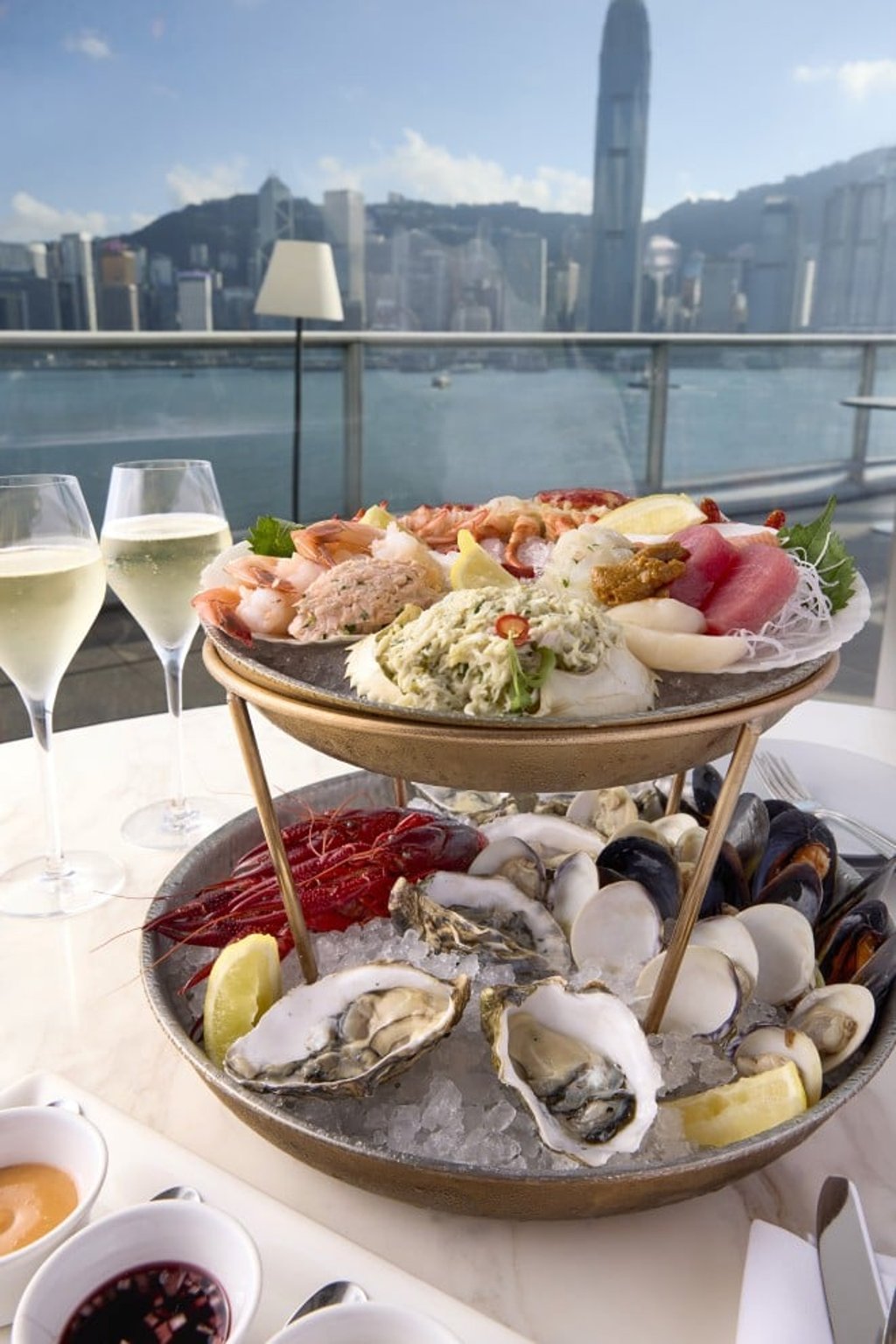 Deluxe 2-tier seafood platter featuring native lobster, oysters, mussels, prawns, yabby, crab mayonnaise, clams and salmon rillettes.