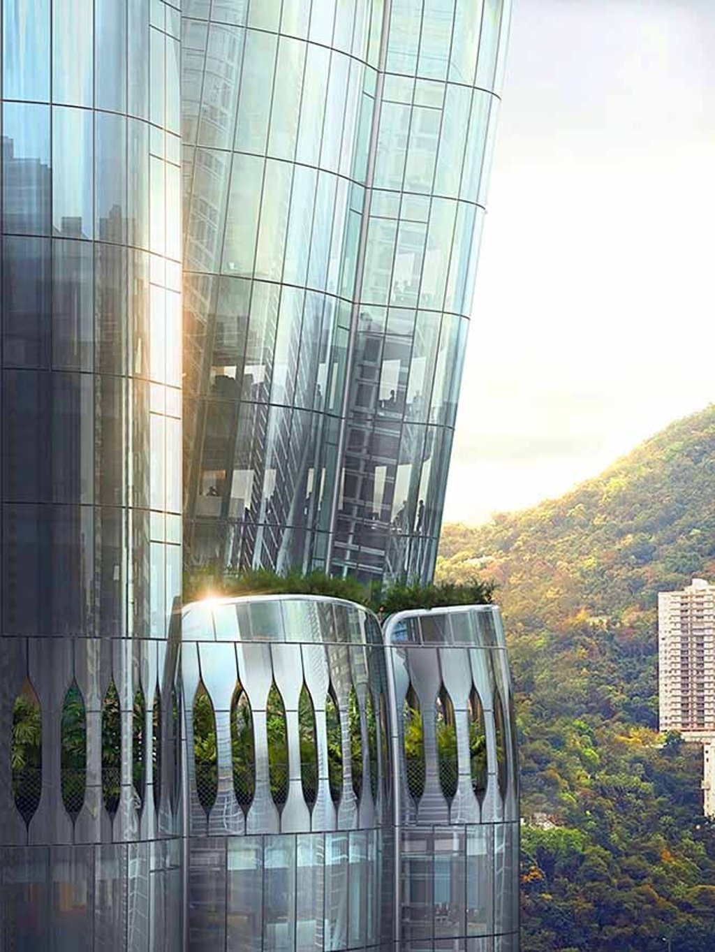 The Henderson features a sculptural glass façade (a first for Hong Kong) that resembles a blossoming flower bud. (Rendering by Cosmoscube) The Henderson features a sculptural glass façade (a first for Hong Kong) that resembles a blossoming flower bud. (Rendering by Cosmoscube)