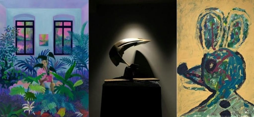 Left: William Lim’s Pastel Gardener.  Centre: Simon Ma’s Horse - 3D calligraphy bronze sculpture, 2014.Right: Cheung Ka Cheung’s Mouse, TWGHs NFT Marketplace Charity Bidding cum Exhibition