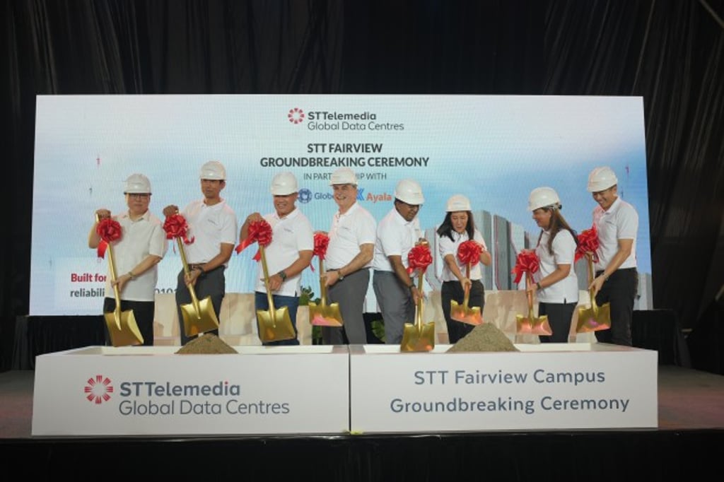 Executives of STT GDC Philippines, the Globe Group and the Quezon City government come together for the groundbreaking ceremony of the new data center campus, STT Fairview, an 83,000-sqm facility that will offer a development potential of 124 megawatts of IT load capacity once fully built out. (In photo: L-R) DICT Secretary Ivan Uy, STT GDC Philippines President and CEO Carlo Malana, Globe Group President and CEO Ernest Cu, Ayala Corporation Chairman Jaime Augusto Zobel de Ayala, STT GDC President and CEO Bruno Lopez, Quezon City Mayor Joy Belmonte, Globe Chief Finance Officer Rizza Maniego-Eala, and STT GDC CEO for Southeast Asia Lionel Yeo.