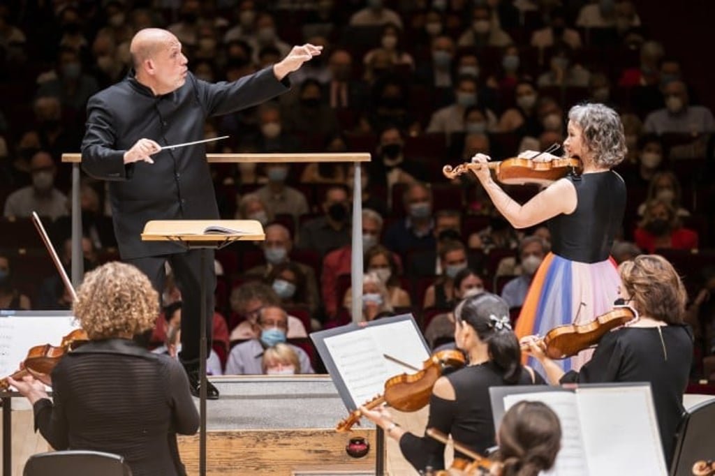 Maestro Jaap van Zweden and violinist Hilary Hahn. (Credit: Chris Lee)