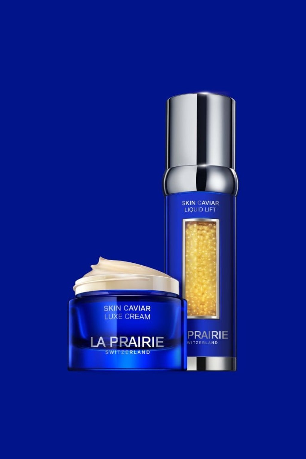 The La Prairie Skin Caviar Lifting and Firming Ritual includes the final steps of applying the Skin Caviar Liquid Lift serum and Skin Caviar Luxe Cream.