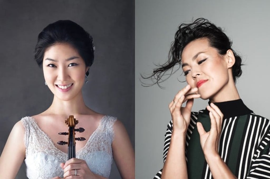 Left, violinist, Ju-Young Baek; and right, harpist, Lavinia Meijer. Left, violinist, Ju-Young Baek; and right, harpist, Lavinia Meijer.