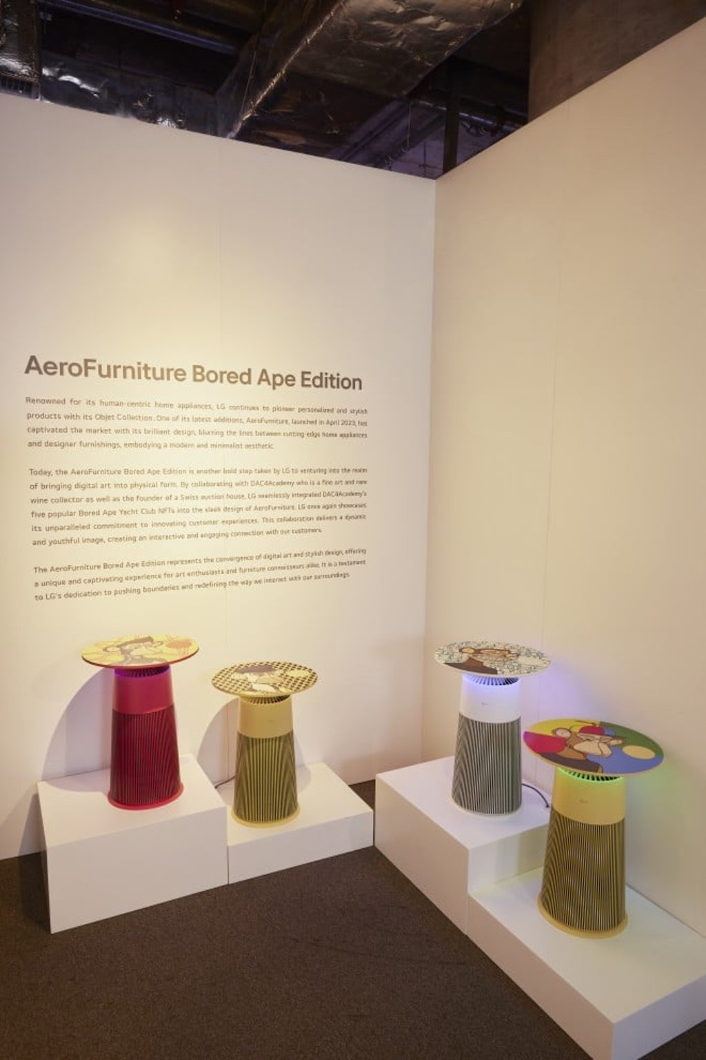 The LG PuriCare™ AeroFurniture Bored Ape Edition features four Bored Ape Yacht Club (BAYC) avatars and is limited to 100 pieces.