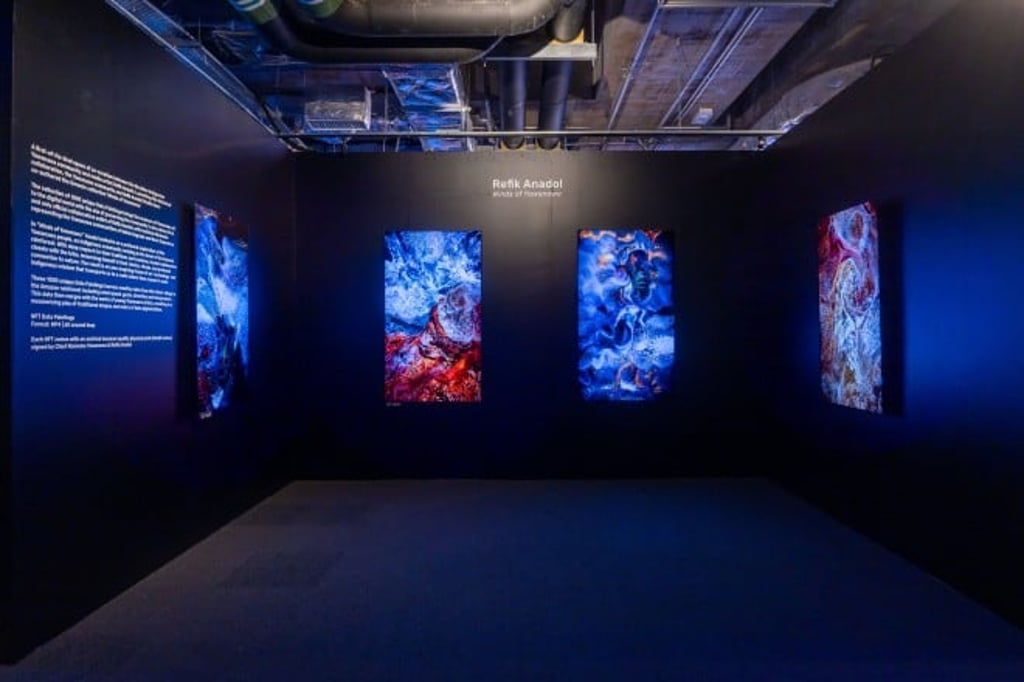 Refik Anadol’s NFT Data Paintings, “Winds of Yawanawa”, capture the weather data pigmentation in a kaleidoscope of colours.
