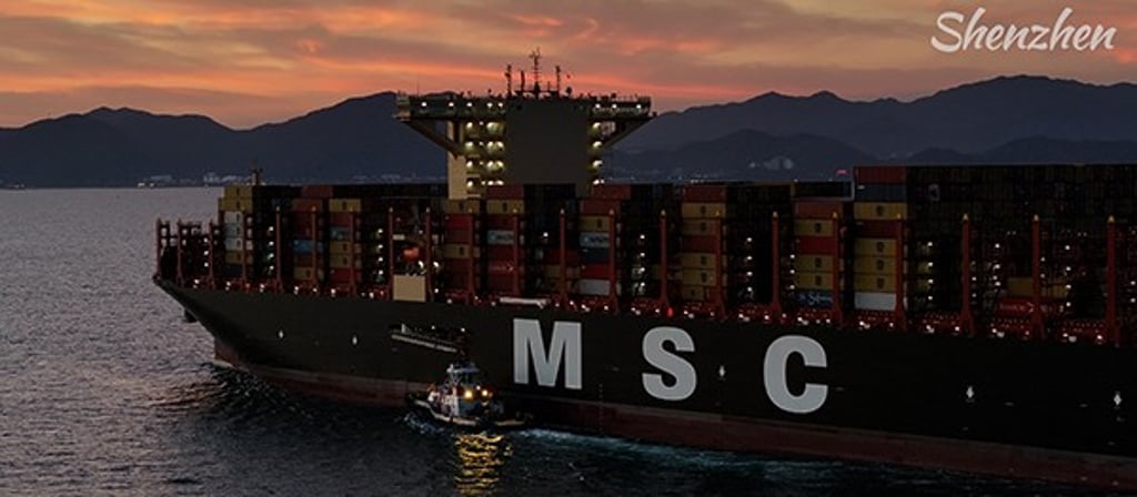 A cargo ship enters Shenzhen Port.