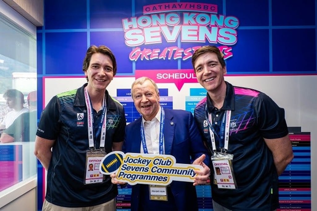 Club Chief Executive Officer Winfried Engelbrecht-Bresges (centre) greets James (left) and Oliver Phelps (right), known for their roles as the “Weasley Twins” in the Harry Potter movies.