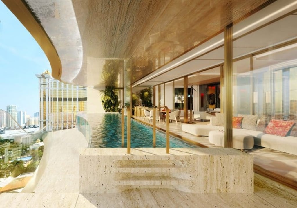 Capella at Galaxy Macau features an infinity-edge pool in each of the 36 Sky Villas designed by Moinard Bētaille.