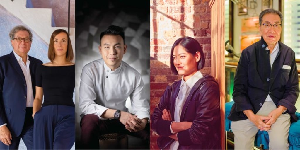 (L to R) Paris-based design duo Bruno Moinard and Claire Bētaille of Moinard Bētaille; Asia’s 50 Best and Michelin-starred Chef and Krug Ambassade Vicky Cheng; Award-winning Hong Kong interior designer Joyce Wang; Hong Kong interior design legend Albert Kwan.