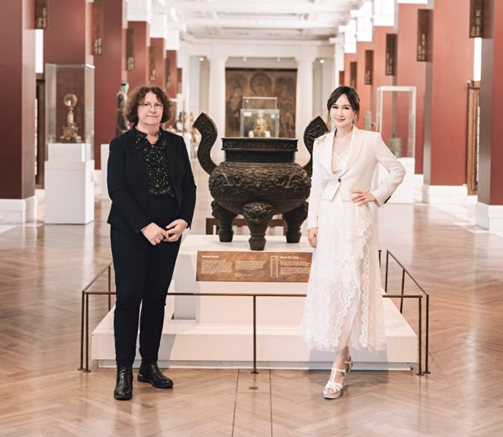 Jessica Harrison-Hall of the British Museum (left) and Anna Hu (right) at the Sir Joseph Hotung Gallery of China and South Asia, where The Enchanted White Lily bangle was inducted in July 2024.