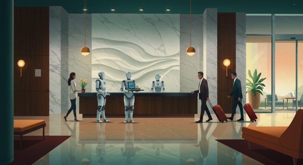 In the new era of AI, will the friendly smile and warm handshake of hotel staff be replaced by facial recognition systems and humanoid robots? (Image generated by Google Whisk)