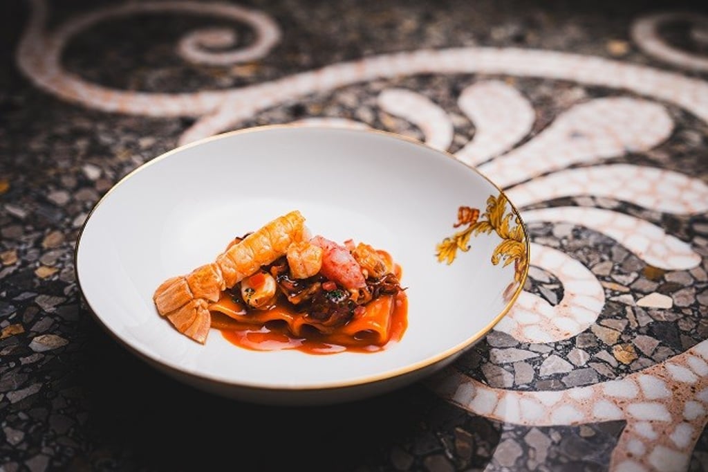 Italian artistry on a plate with paccheri pasta, langoustine and shellfish ragù. The bold Mediterranean flavours at Don Alfonso 1890 are both refined and deeply comforting.