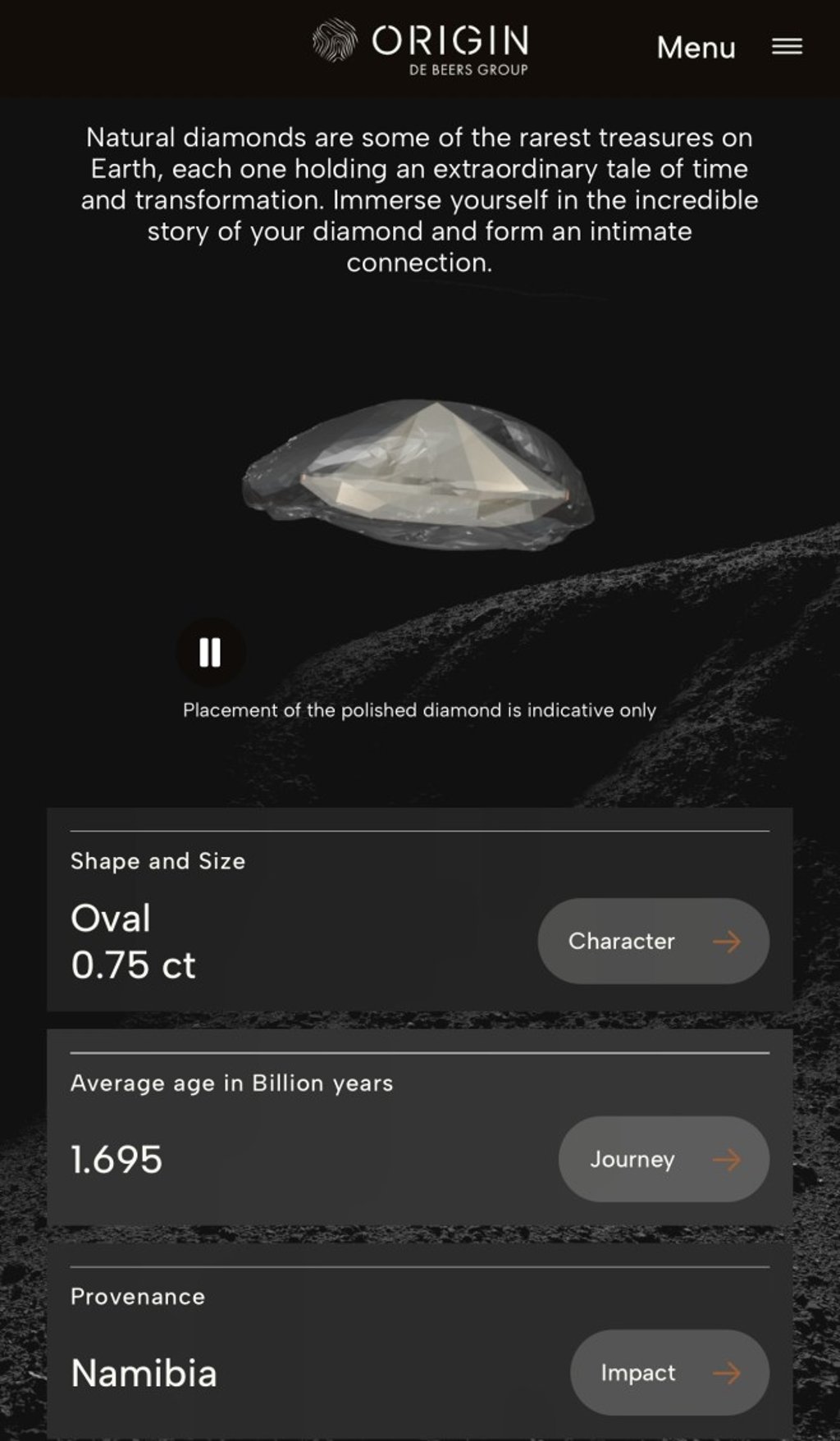 Origin, De Beers’ digital provenance platform powered by Tracr blockchain, traces a diamond’s journey from mine to market.