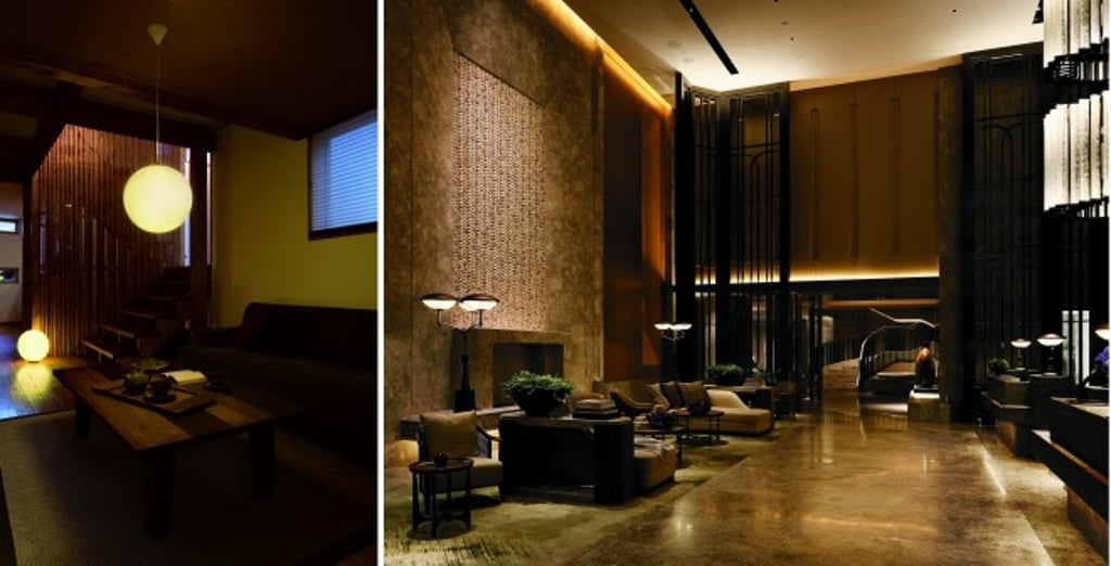 (Left) The Washi Pendant Light by Koizumi Sangyo (H.K.) Corporation Limited creates a soft, ambient glow through layers of handcrafted Japanese paper. (Photo courtesy of Donald Chan/Koizumi Sangyo)  (Right) Tino Kwan will share case studies from the St. Regis Hong Kong and a compact residential project to illustrate how lighting transforms both grand and small spaces into warm, inviting environments.