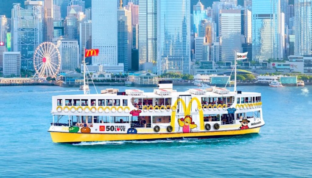 A McDonald’s themed Star Ferry offered free rides across Victoria Harbour on 2025 New Year’s Day as part of the 50th anniversary celebrations.