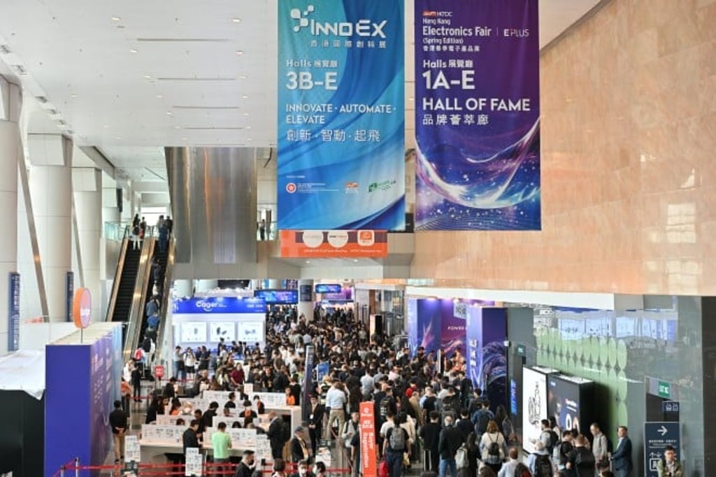 Visitors crowd the InnoEX and Hong Kong Electronics Fair (Spring Edition) in 2025. This year’s event will feature the latest consumer and business technology solutions from exhibitors around the world.