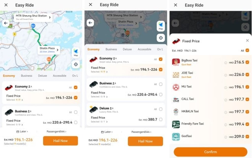 Octopus Easy Ride allows users to compare fares across taxi fleets and service types in real time, with transparent pricing and in-app booking and payment.