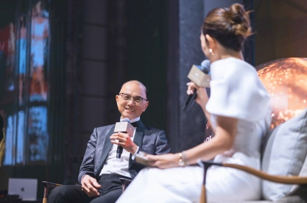 Professor Jimmy Choo, OBE, who travelled from Malaysia for the occasion, speaks on stage about craftsmanship, patience and passing knowledge across generations. Professor Jimmy Choo, OBE, who travelled from Malaysia for the occasion, speaks on stage about craftsmanship, patience and passing knowledge across generations.